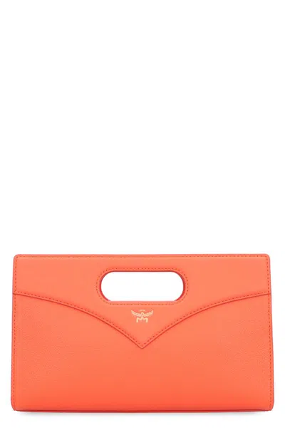Mcm Small Diamond Leather Tote Bag In Orange