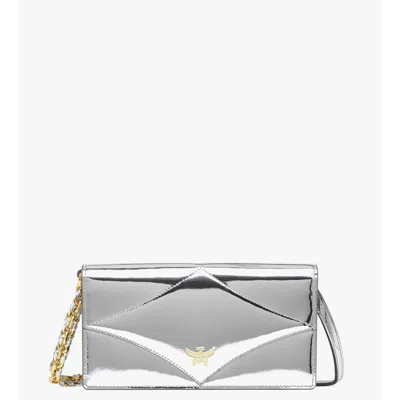 Mcm Diamond Chain Wallet In Metallic Mirror Leather In Silver