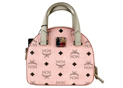 Pre-owned Mcm Diamond Logo Visetos Mini Round Top Tote Bag In Soft Pink