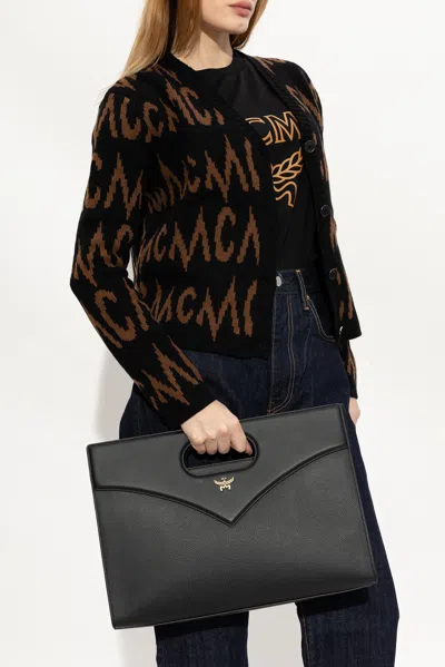 Mcm Diamond Medium Leather Tote In Black