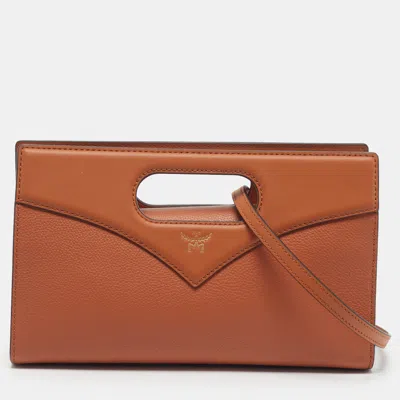 Pre-owned Mcm Diamond Small Brown Leather Tote