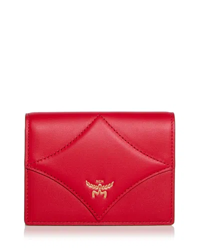 Mcm Diamond Small Leather Wallet In Blue