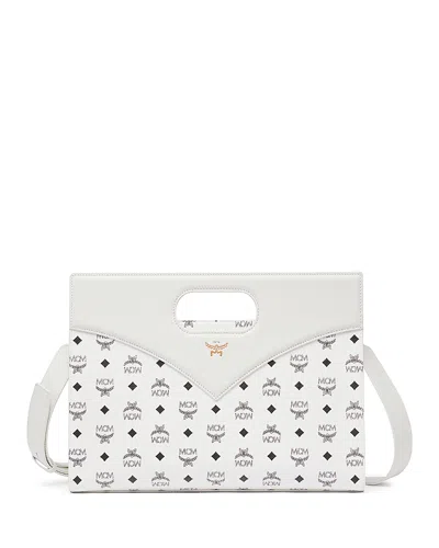 Mcm Diamond Vi Leather & Canvas Handbag In White