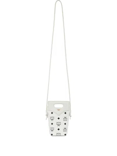 Mcm Diamond Visetos Leather Cross Body Bag In White