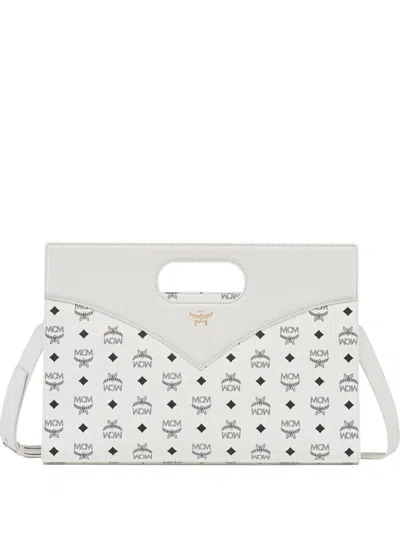 Mcm Diamond Visetos Leather Tote Bag In White