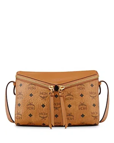 Mcm Diamond Visetos Small Shoulder Bag In Cognac