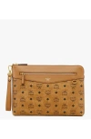 Mcm Diamond Wristlet Pouch In Visetos In Brown