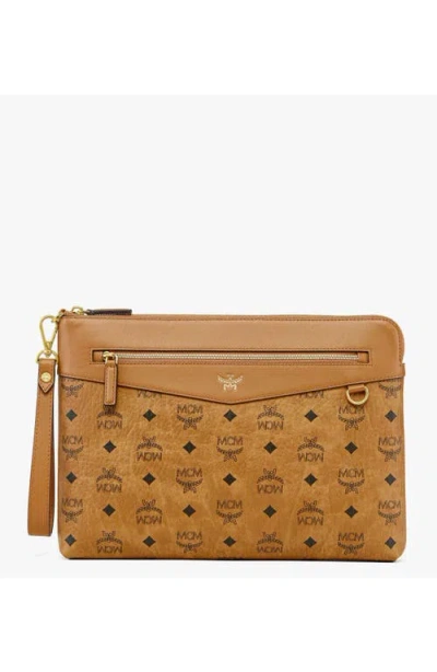 Mcm Diamond Wristlet Pouch In Brown
