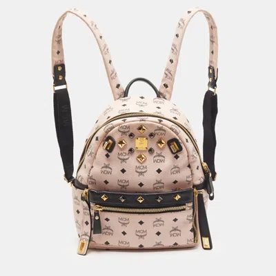 Pre-owned Mcm Dual Stark Pink/black Visetos Coated Canvas And Leather Backpack