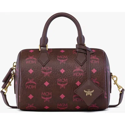 Mcm Ella Boston Small Visetos Leather Shoulder Bag In Brown