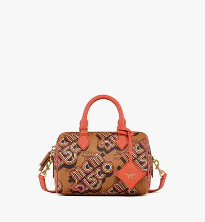 Mcm Ella Boston Bag In Disco Visetos In Cognac