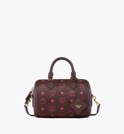 Mcm Ella Boston Small Visetos Leather Shoulder Bag In Brown