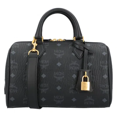 Mcm Ella Boston Bag In Visetos In Black
