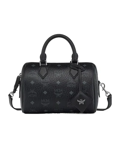 Mcm Ella Boston Bag In Visetos In Black