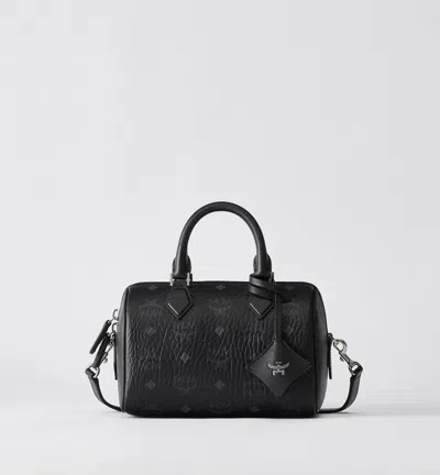 Mcm Ella Boston Bag In Visetos In Black