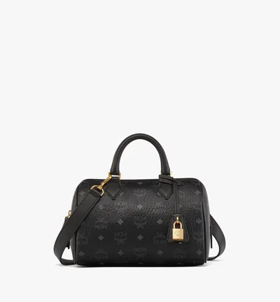 Mcm Ella Boston Bag In Visetos In Black