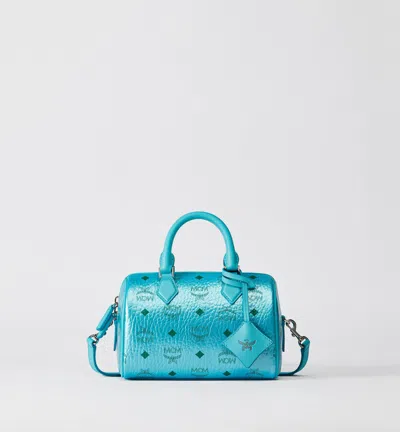 Mcm Ella Boston Bag In Visetos In Blue Ceramic
