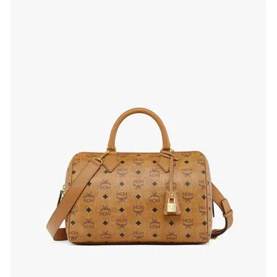 Mcm Ella Boston Bag In Visetos In Brown