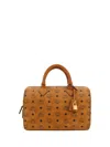 Mcm Printed Canvas Medium Ella Boston Handbag In Cognac