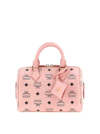 Mcm Structured Top Handle Handbag With Detachable Strap In Pink
