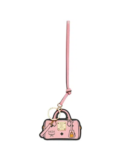 Mcm Ella Boston Logo-print Leather Keyring In Pink