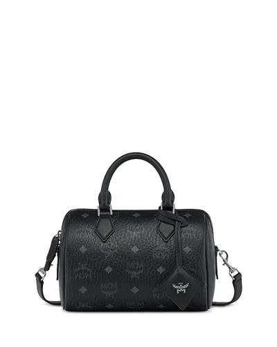 Mcm Ella Boston Small Visetos Leather Shoulder Bag In Black