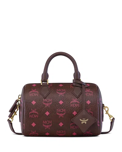 Mcm Ella Boston Small Visetos Leather Shoulder Bag In Brown