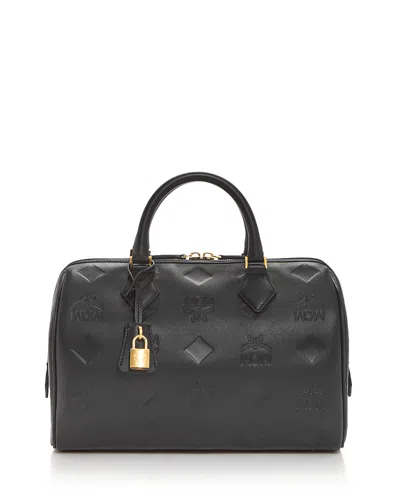 Mcm Ella Maxi Monogram Leather Boston Shoulder Bag In Black