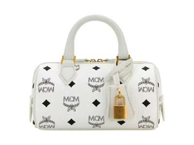Pre-owned Mcm Ella Vi Boston Mini Bag In White