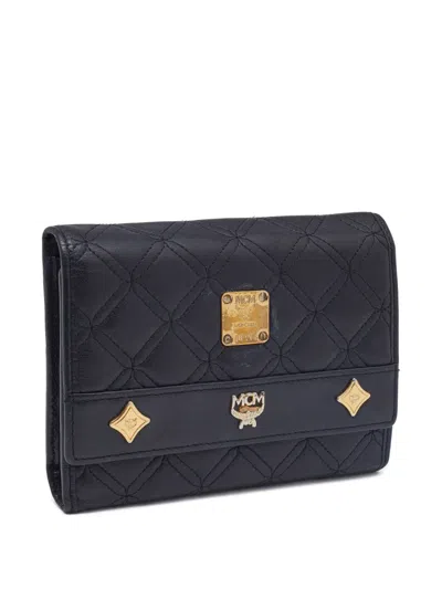 Pre-owned Mcm Embellished Flap Wallet In Black