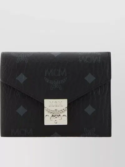 Mcm Embossed Canvas Wallet Metal Hardware In Black