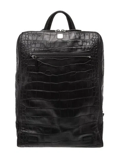 Pre-owned Mcm Embossed Leather Backpack In Black