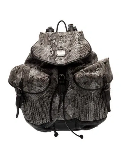 Pre-owned Mcm Embossed Leather Backpack In Black