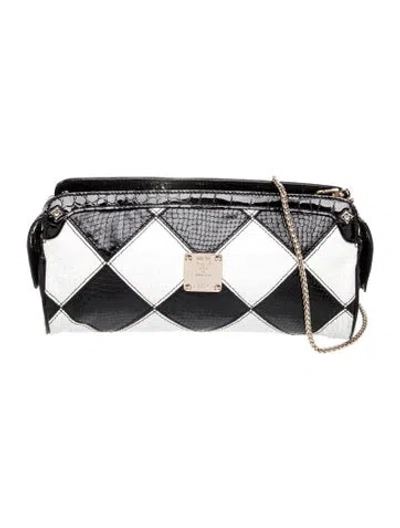 Pre-owned Mcm Embossed Leather Clutch In Silver