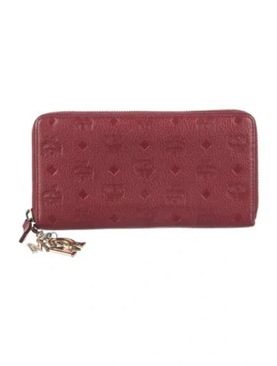 Pre-owned Mcm Embossed Leather Continental Wallet In Red
