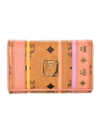 Pre-owned Mcm Embossed Leather Graphic Print Continental Wallet In Brown