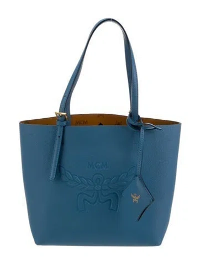 Pre-owned Mcm Embossed Leather Himmel Shopper Mini W/ Tags In Blue