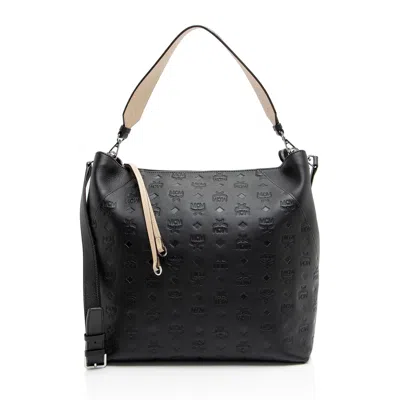 Mcm Embossed Leather Klara Large Hobo In Black