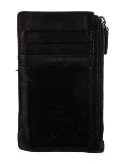 Pre-owned Mcm Embossed Leather Printed Wallet In Black