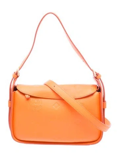 Pre-owned Mcm Embossed Leather Shoulder Bag In Orange