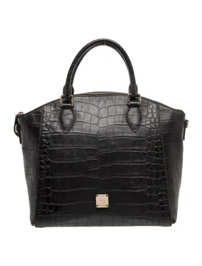 Pre-owned Mcm Embossed Leather Top Handle Bag In Black