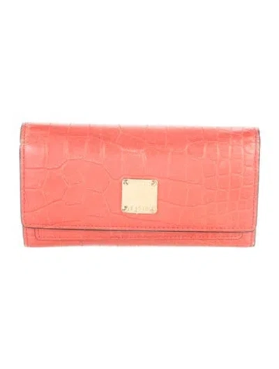 Pre-owned Mcm Embossed Leather Trifold Wallet In Red