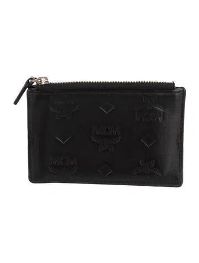 Pre-owned Mcm Embossed Leather Wallet In Black
