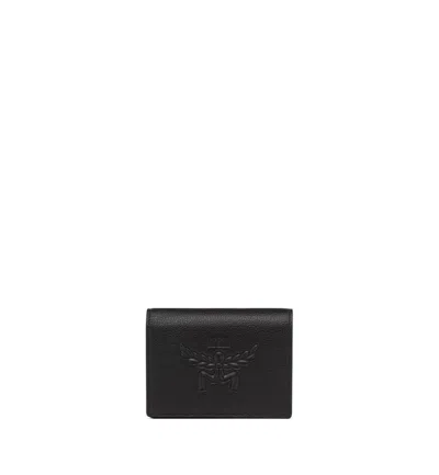 Mcm Embossed Leather Wallet With Laurel Wreath Detail In Black