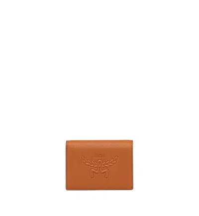 Mcm Embossed Leather Wallet With Noble Laurel Wreath In Brown