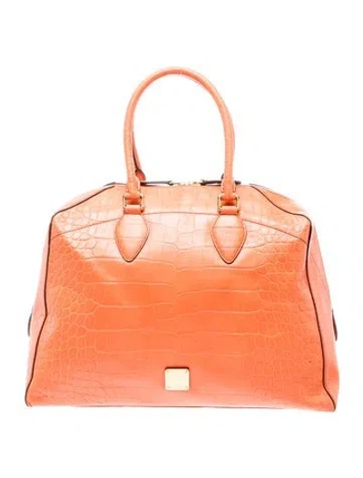 Pre-owned Mcm Embossed Leather Weekender Bag In Orange