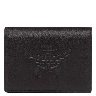 Mcm Embossed Logo Leather Mini Himmel Snap Wallet In Black
