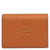 Mcm Embossed Logo Leather Mini Himmel Snap Wallet In Brown
