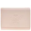 Mcm Embossed Logo Small Himmel Trifold Wallet In Blue/orange