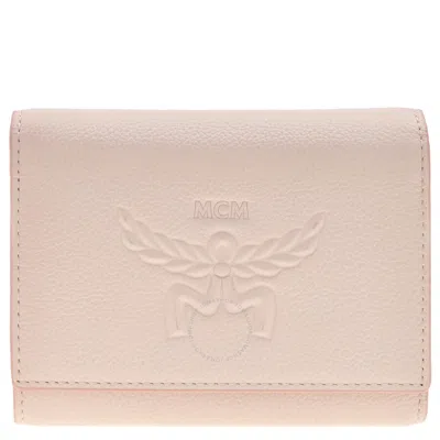 Mcm Embossed Logo Small Himmel Trifold Wallet In Blue/orange